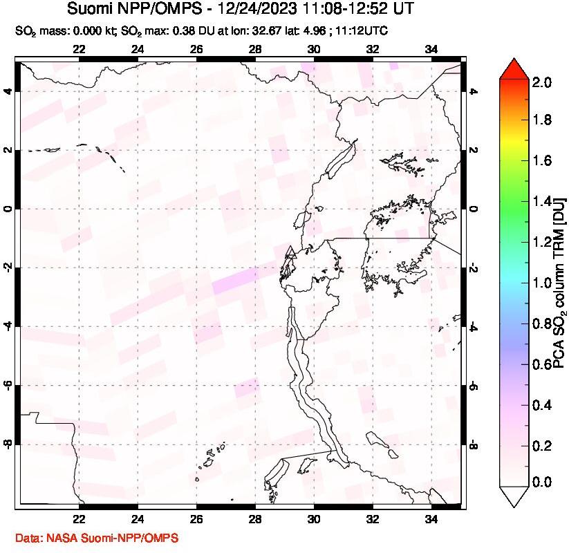 A sulfur dioxide image over Nyiragongo, DR Congo on Dec 24, 2023.