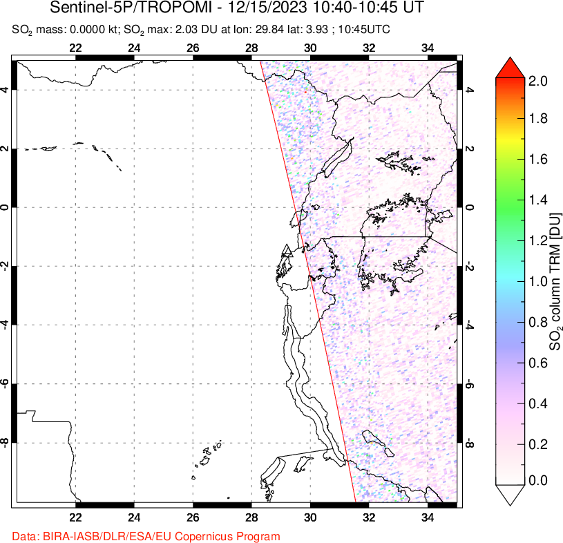 A sulfur dioxide image over Nyiragongo, DR Congo on Dec 15, 2023.