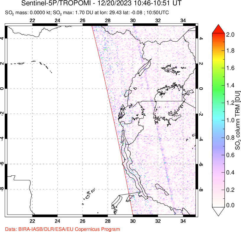 A sulfur dioxide image over Nyiragongo, DR Congo on Dec 20, 2023.