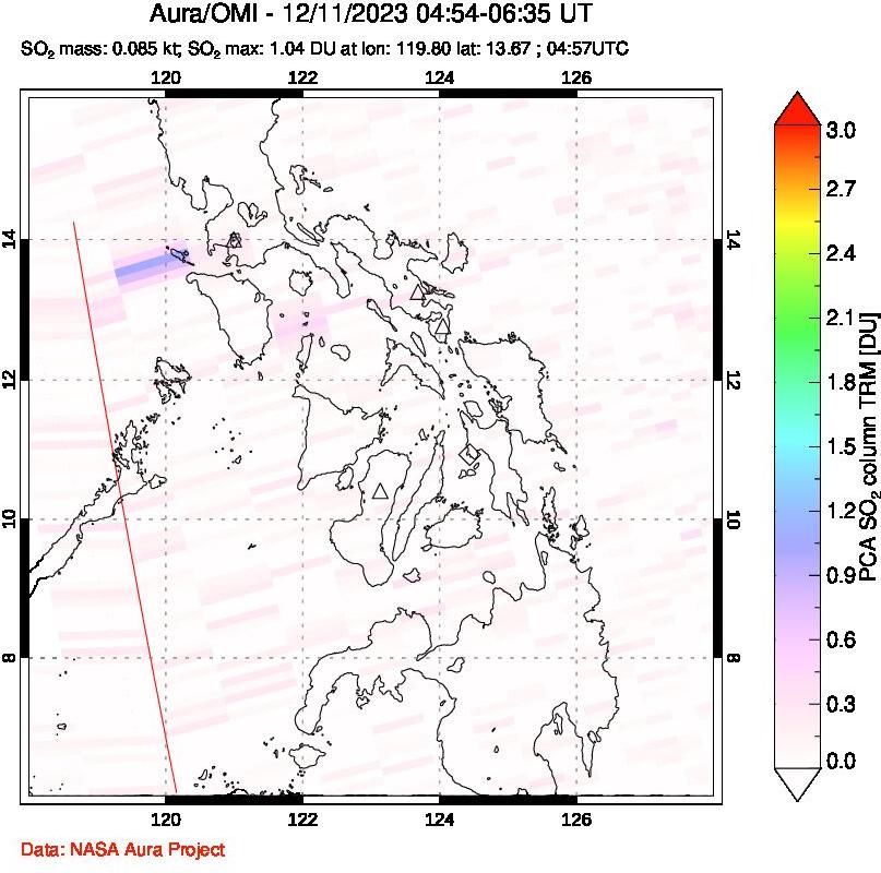 A sulfur dioxide image over Philippines on Dec 11, 2023.