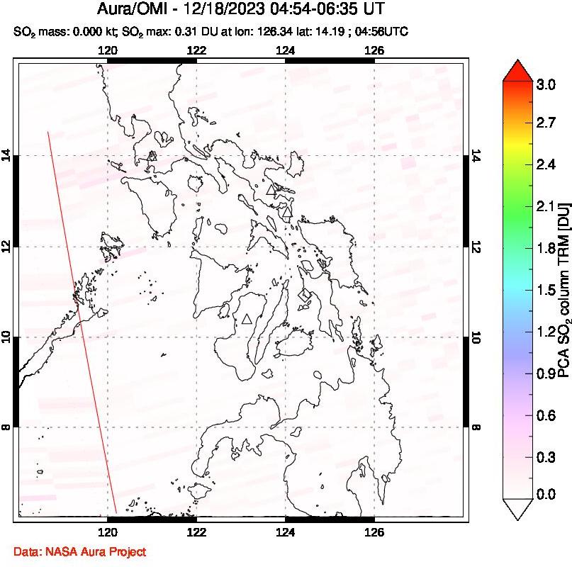 A sulfur dioxide image over Philippines on Dec 18, 2023.