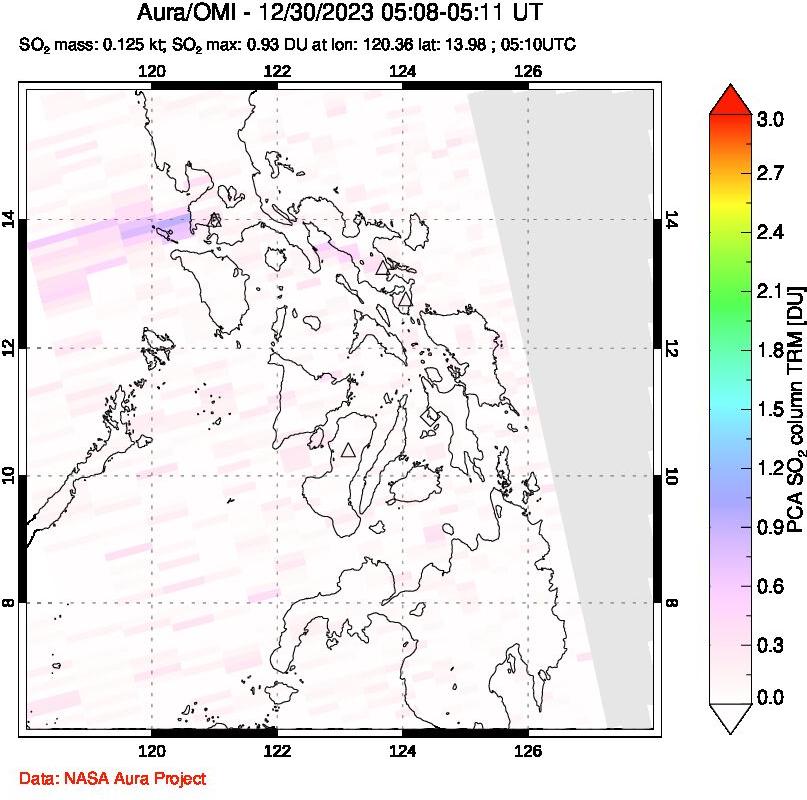 A sulfur dioxide image over Philippines on Dec 30, 2023.