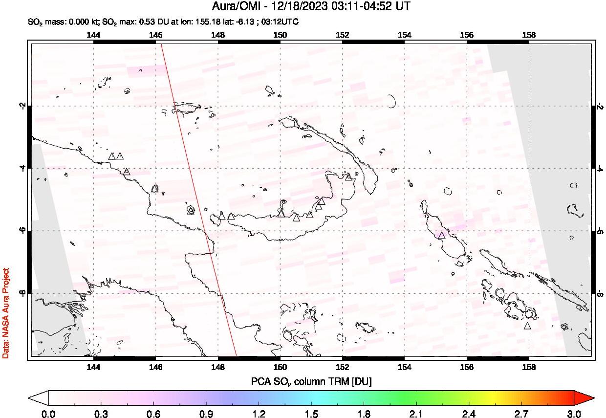 A sulfur dioxide image over Papua, New Guinea on Dec 18, 2023.
