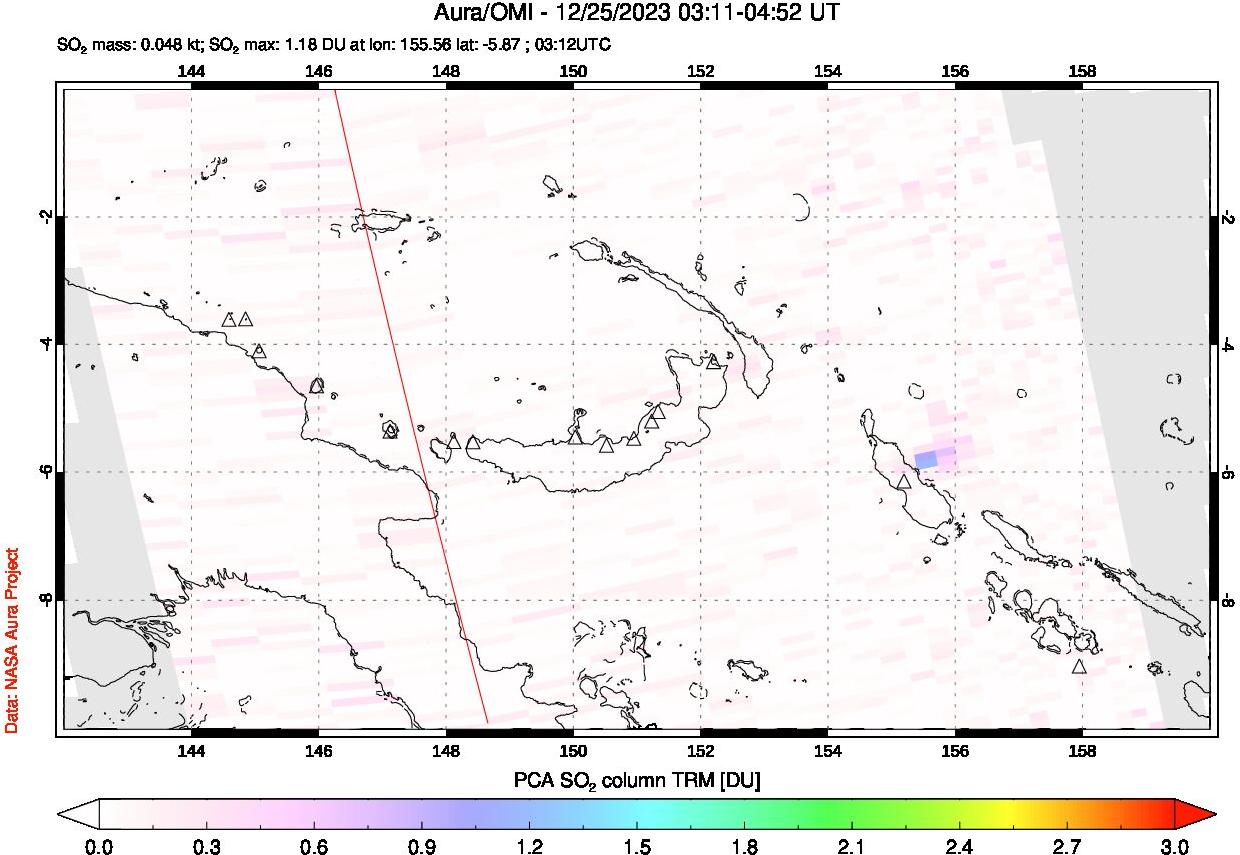 A sulfur dioxide image over Papua, New Guinea on Dec 25, 2023.