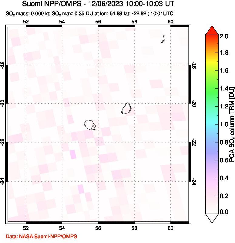 A sulfur dioxide image over Reunion Island, Indian Ocean on Dec 06, 2023.