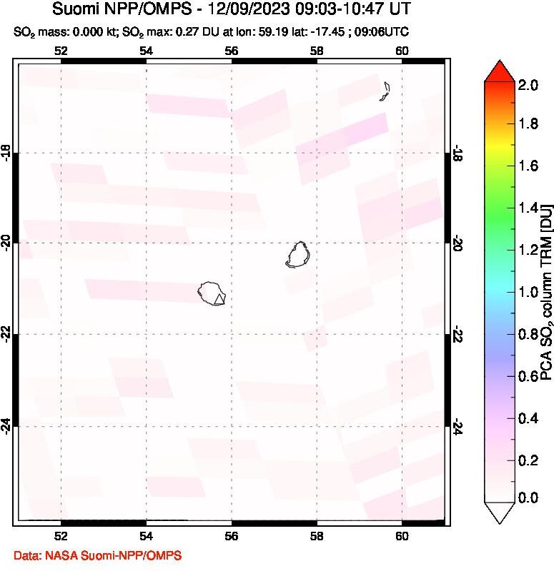 A sulfur dioxide image over Reunion Island, Indian Ocean on Dec 09, 2023.