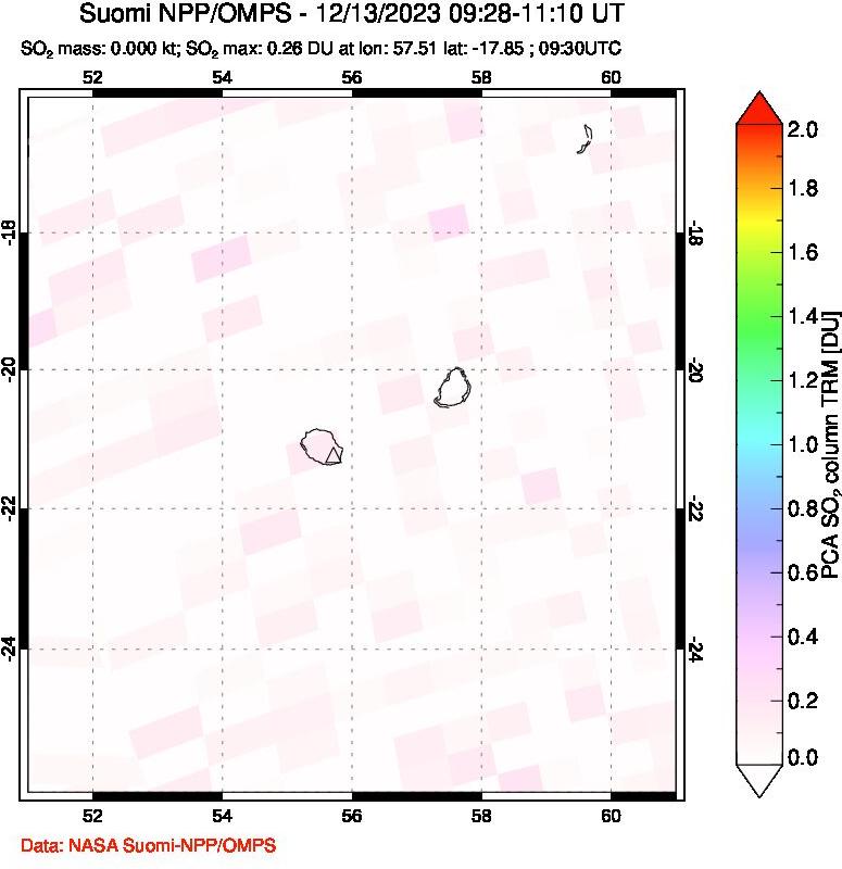 A sulfur dioxide image over Reunion Island, Indian Ocean on Dec 13, 2023.