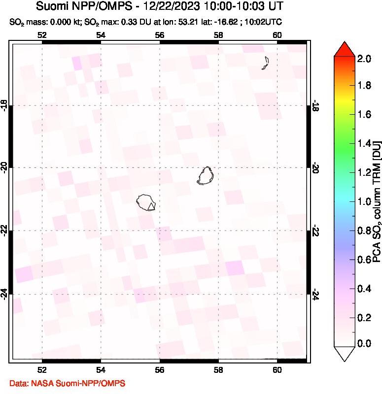 A sulfur dioxide image over Reunion Island, Indian Ocean on Dec 22, 2023.