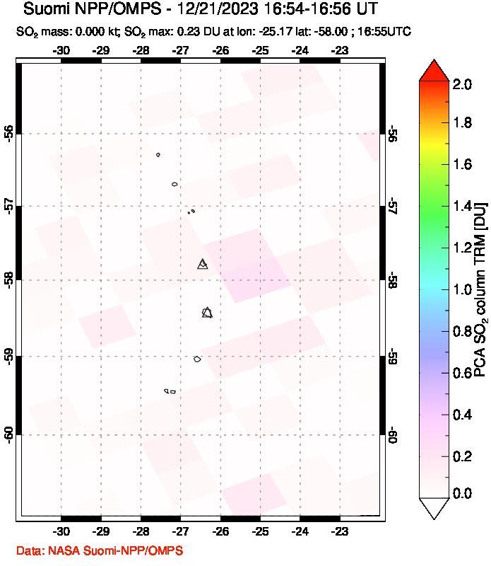 A sulfur dioxide image over South Sandwich Islands, South Atlantic on Dec 21, 2023.