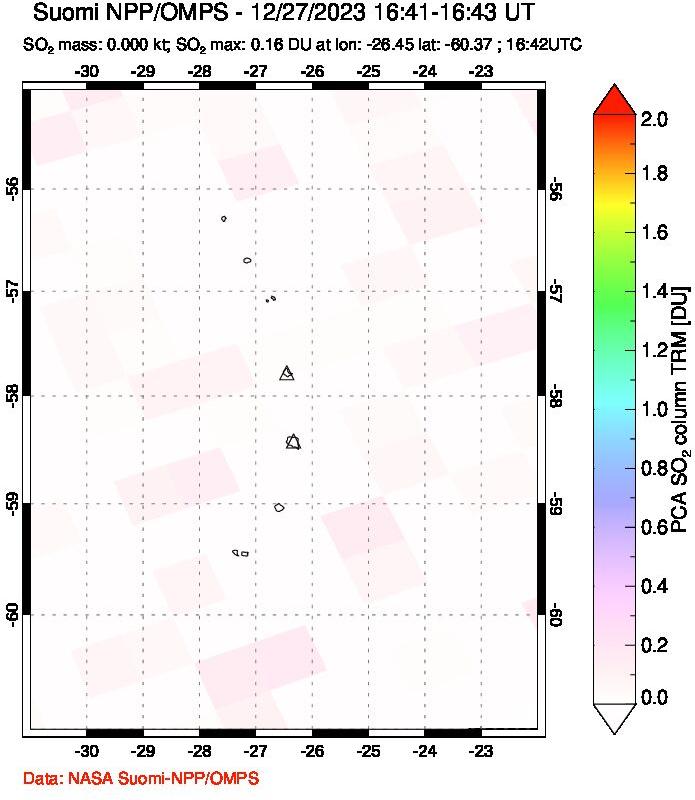 A sulfur dioxide image over South Sandwich Islands, South Atlantic on Dec 27, 2023.