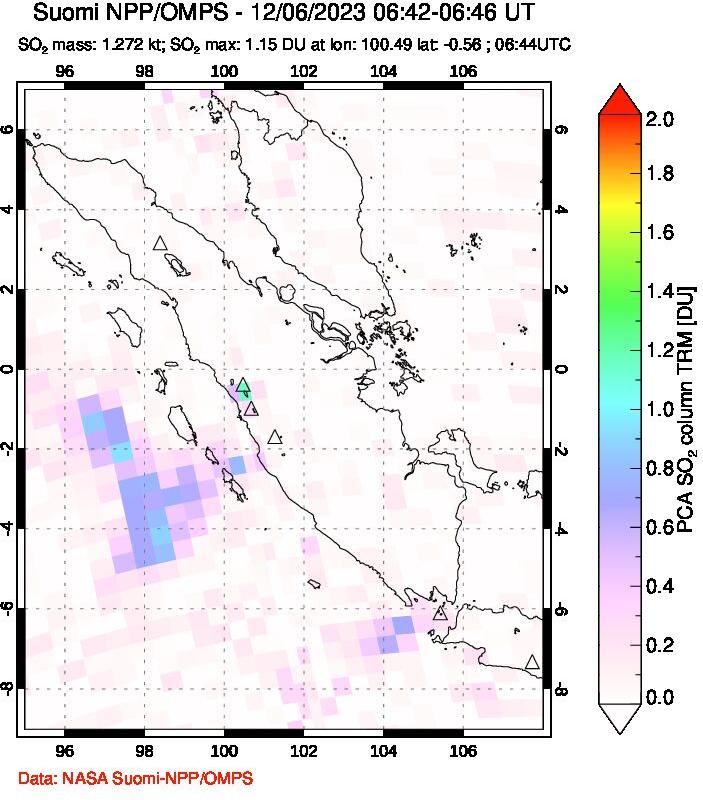 A sulfur dioxide image over Sumatra, Indonesia on Dec 06, 2023.