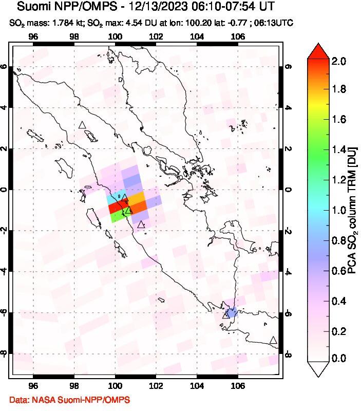 A sulfur dioxide image over Sumatra, Indonesia on Dec 13, 2023.