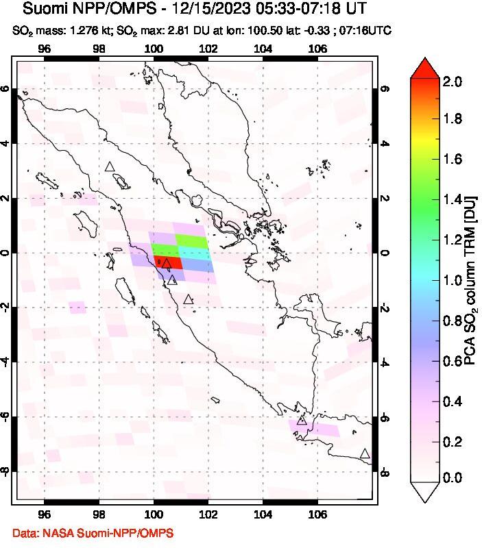 A sulfur dioxide image over Sumatra, Indonesia on Dec 15, 2023.