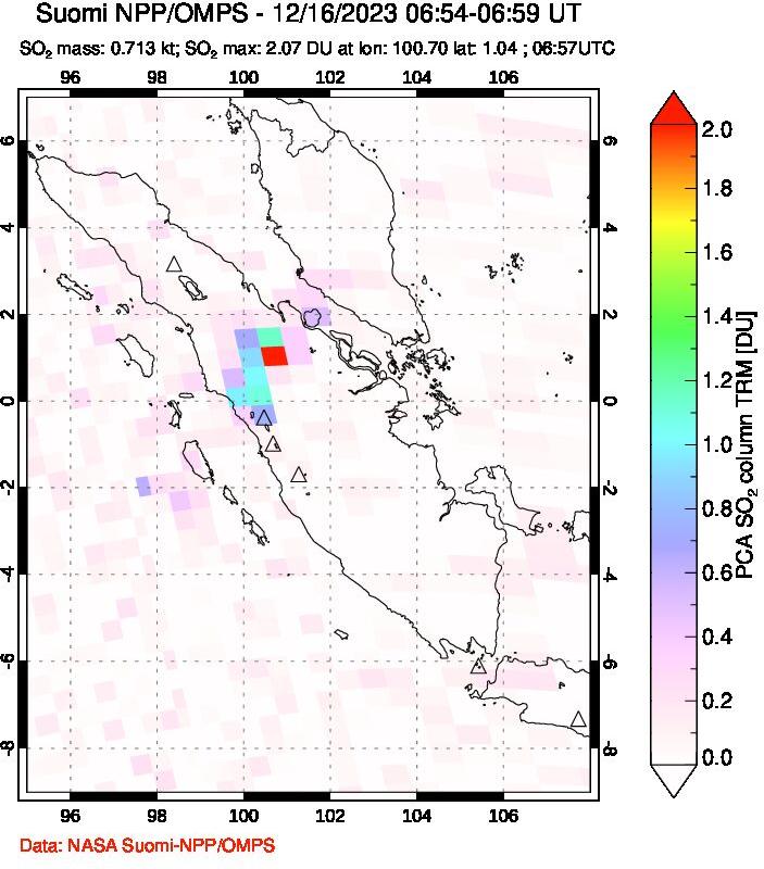 A sulfur dioxide image over Sumatra, Indonesia on Dec 16, 2023.