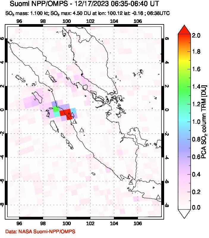 A sulfur dioxide image over Sumatra, Indonesia on Dec 17, 2023.