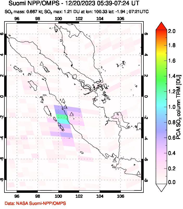 A sulfur dioxide image over Sumatra, Indonesia on Dec 20, 2023.