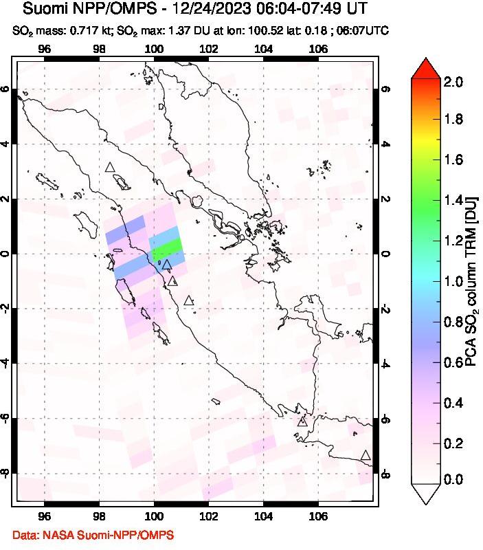 A sulfur dioxide image over Sumatra, Indonesia on Dec 24, 2023.