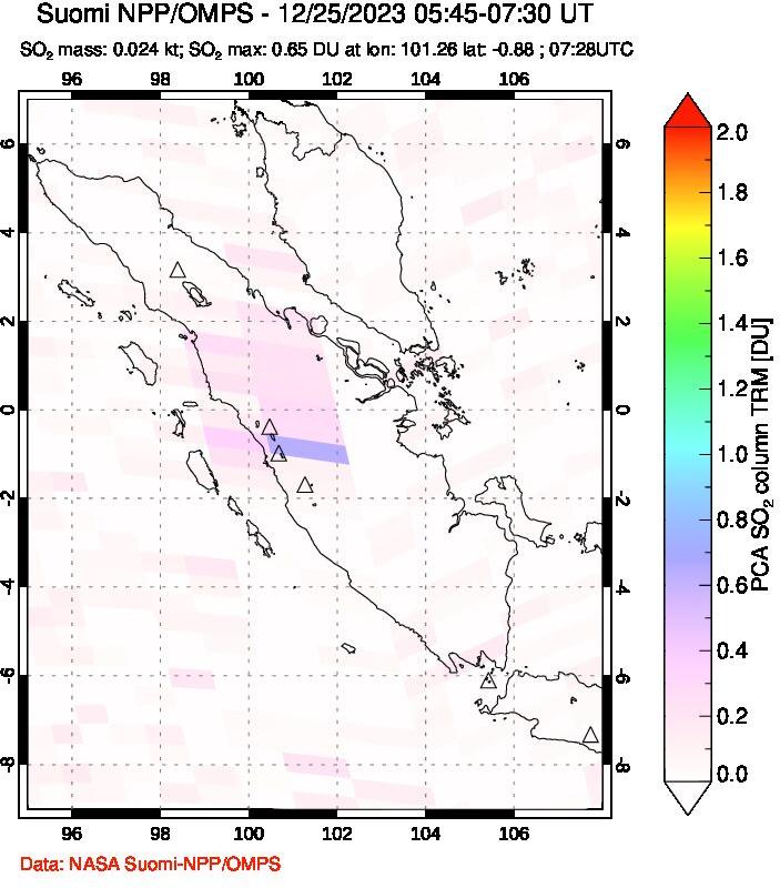 A sulfur dioxide image over Sumatra, Indonesia on Dec 25, 2023.