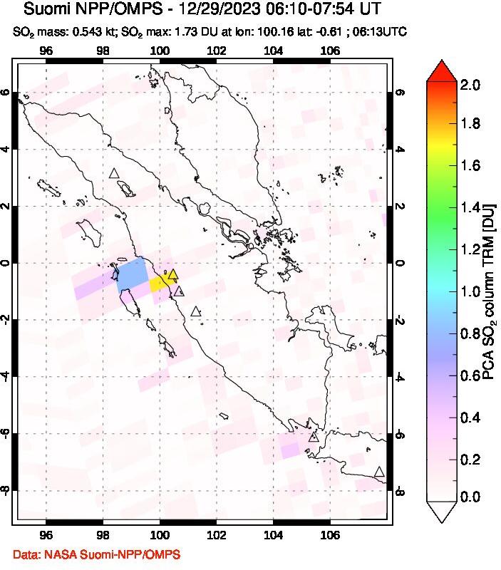 A sulfur dioxide image over Sumatra, Indonesia on Dec 29, 2023.