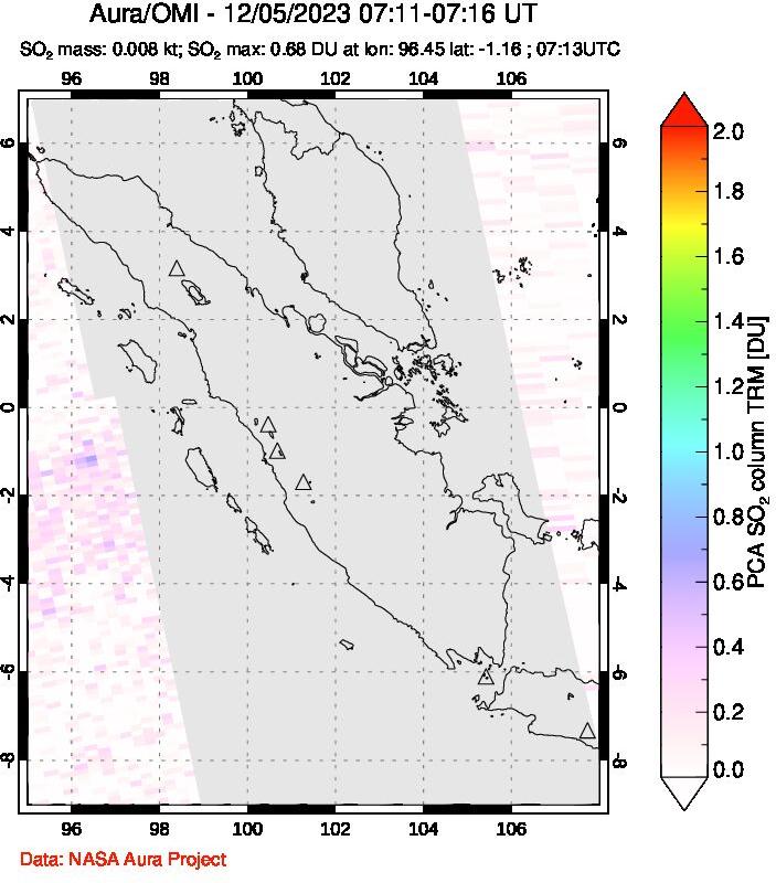 A sulfur dioxide image over Sumatra, Indonesia on Dec 05, 2023.
