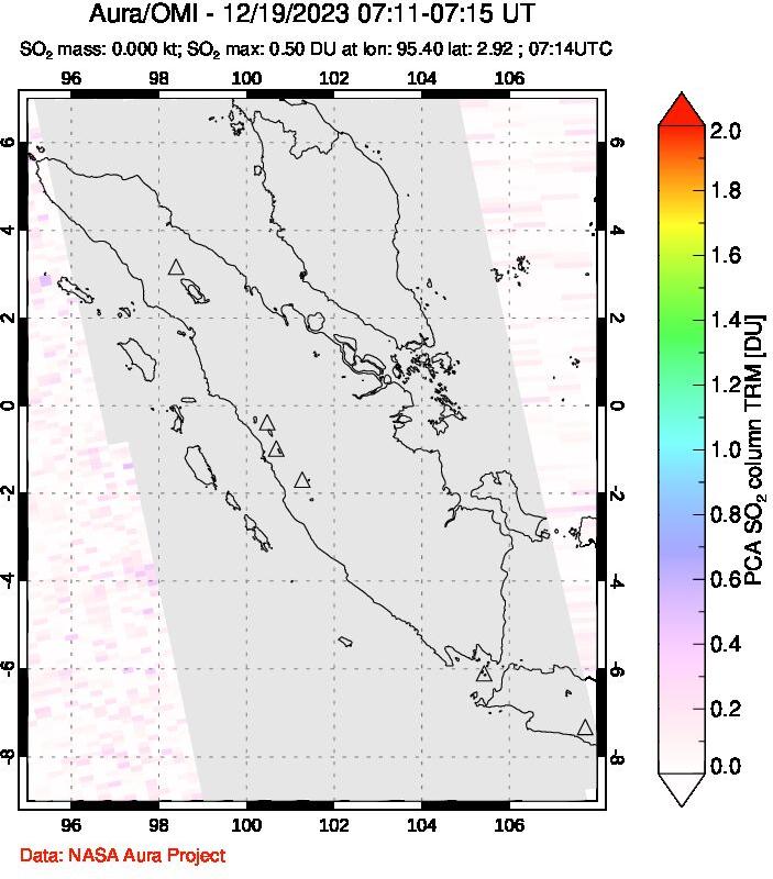 A sulfur dioxide image over Sumatra, Indonesia on Dec 19, 2023.