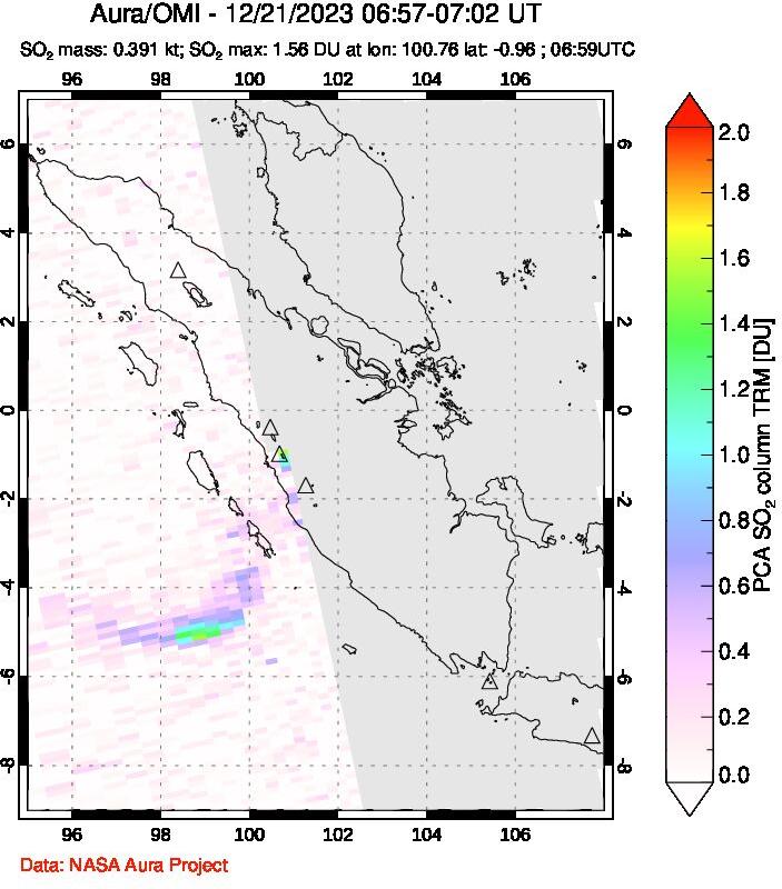 A sulfur dioxide image over Sumatra, Indonesia on Dec 21, 2023.