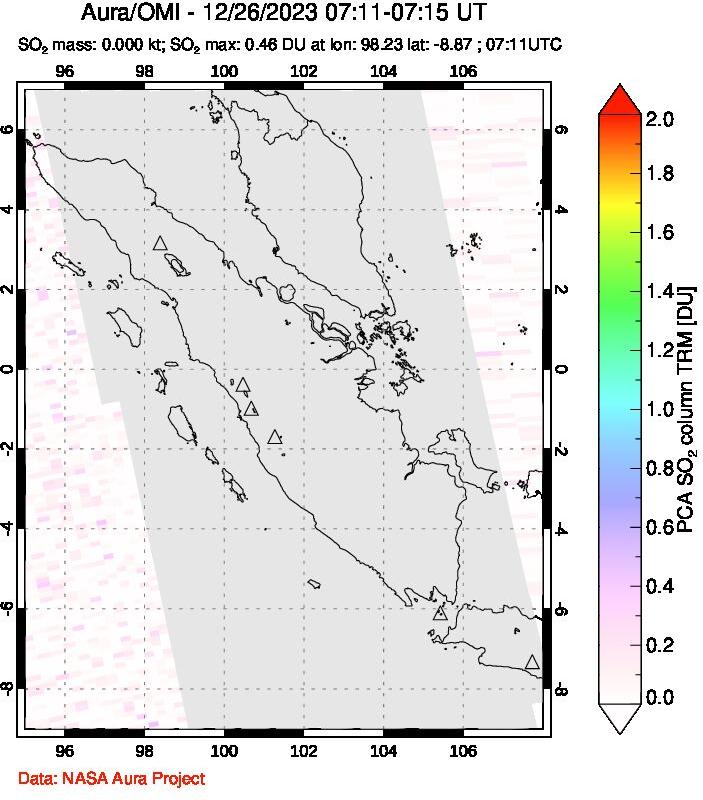 A sulfur dioxide image over Sumatra, Indonesia on Dec 26, 2023.