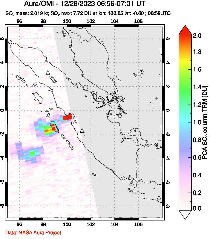 A sulfur dioxide image over Sumatra, Indonesia on Dec 28, 2023.