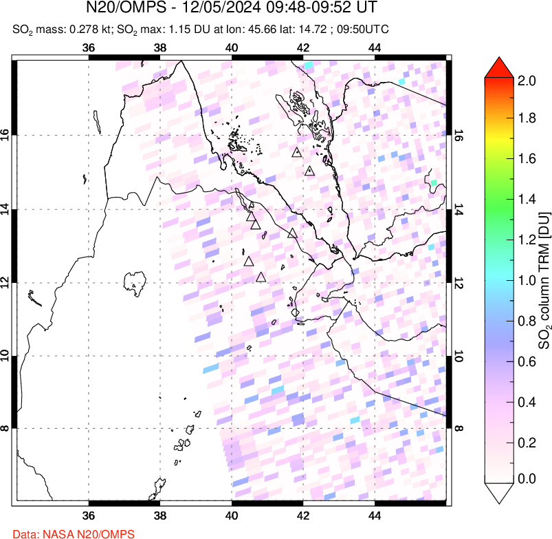 A sulfur dioxide image over Afar and southern Red Sea on Dec 05, 2024.