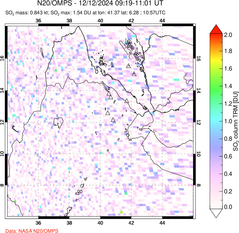 A sulfur dioxide image over Afar and southern Red Sea on Dec 12, 2024.