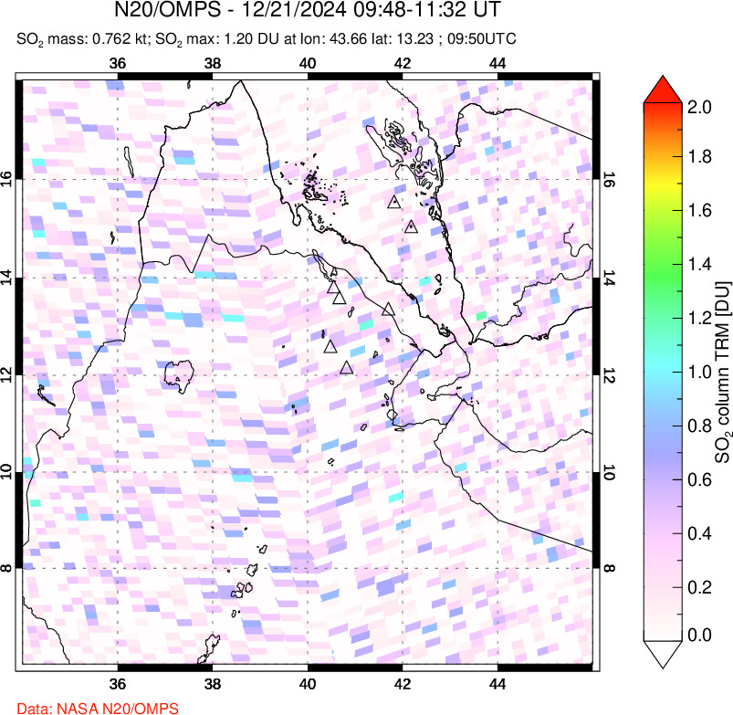 A sulfur dioxide image over Afar and southern Red Sea on Dec 21, 2024.