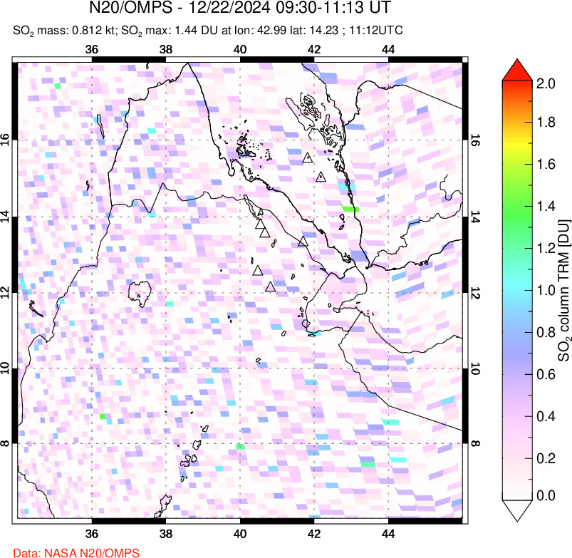 A sulfur dioxide image over Afar and southern Red Sea on Dec 22, 2024.