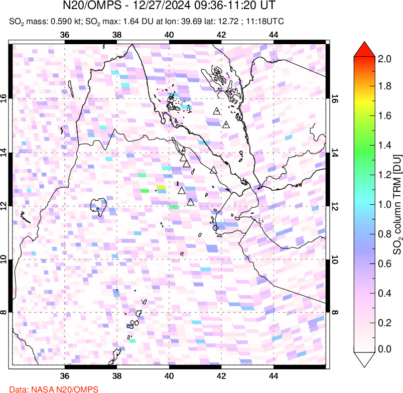 A sulfur dioxide image over Afar and southern Red Sea on Dec 27, 2024.