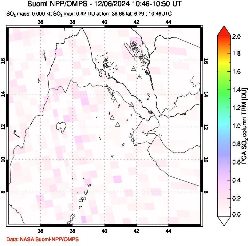 A sulfur dioxide image over Afar and southern Red Sea on Dec 06, 2024.