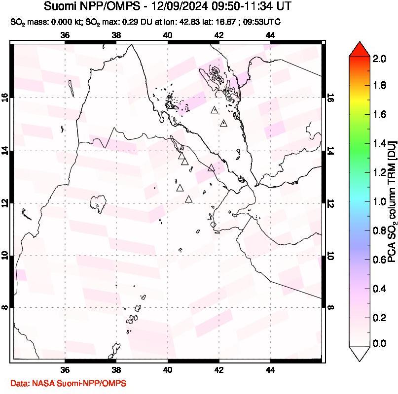 A sulfur dioxide image over Afar and southern Red Sea on Dec 09, 2024.