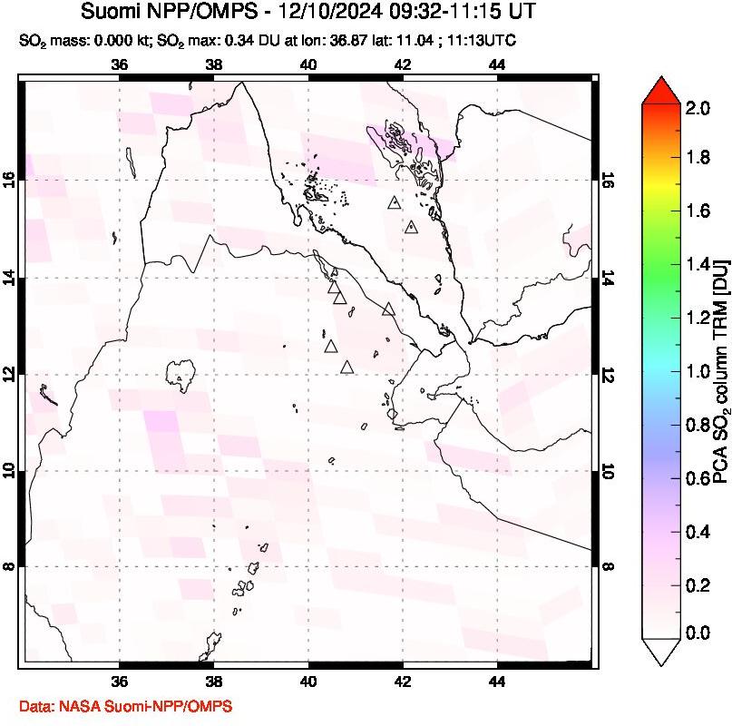 A sulfur dioxide image over Afar and southern Red Sea on Dec 10, 2024.