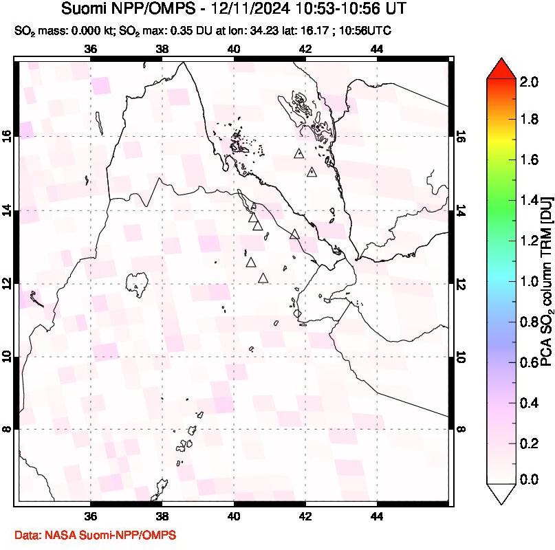 A sulfur dioxide image over Afar and southern Red Sea on Dec 11, 2024.