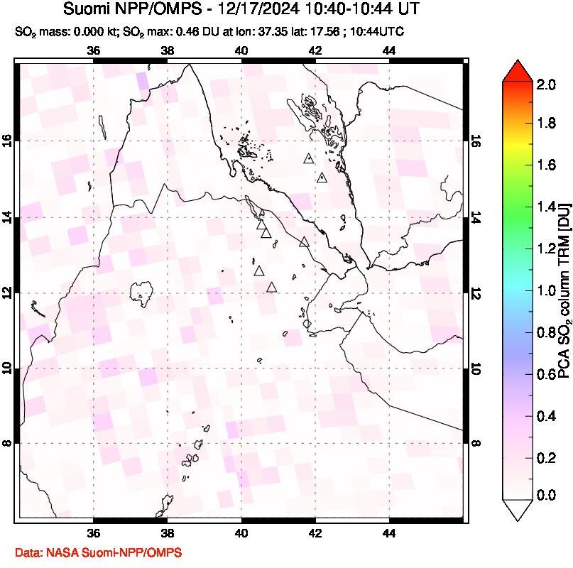 A sulfur dioxide image over Afar and southern Red Sea on Dec 17, 2024.