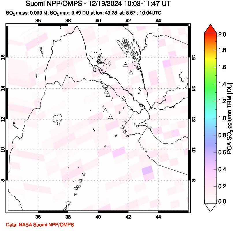 A sulfur dioxide image over Afar and southern Red Sea on Dec 19, 2024.