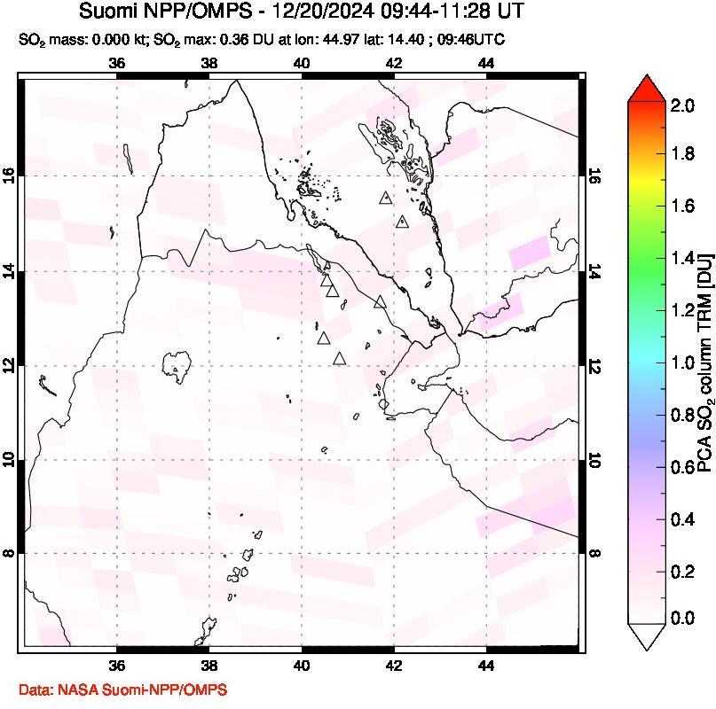 A sulfur dioxide image over Afar and southern Red Sea on Dec 20, 2024.