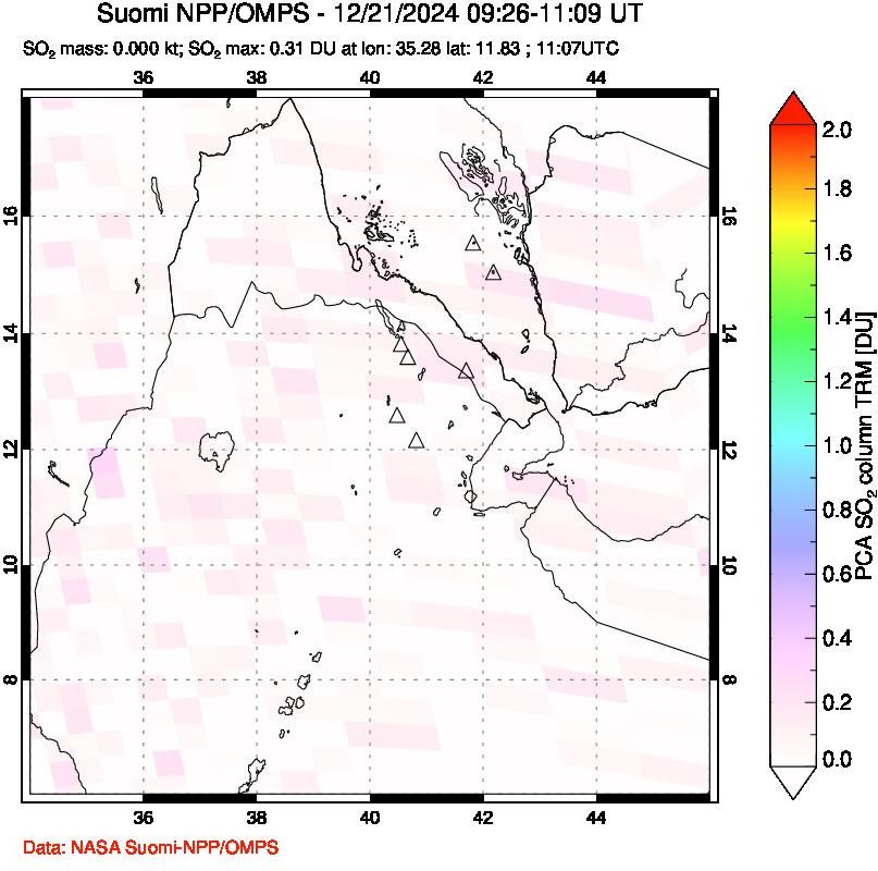 A sulfur dioxide image over Afar and southern Red Sea on Dec 21, 2024.