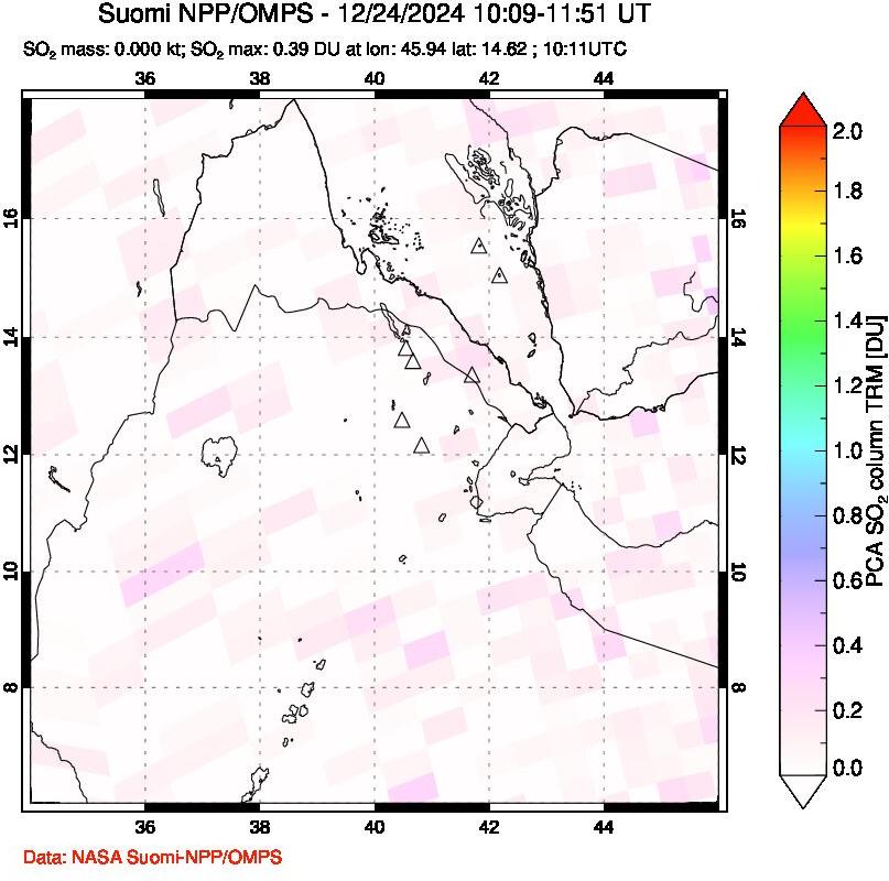 A sulfur dioxide image over Afar and southern Red Sea on Dec 24, 2024.