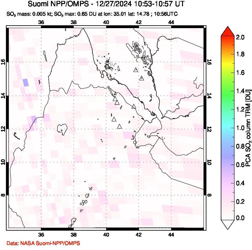 A sulfur dioxide image over Afar and southern Red Sea on Dec 27, 2024.