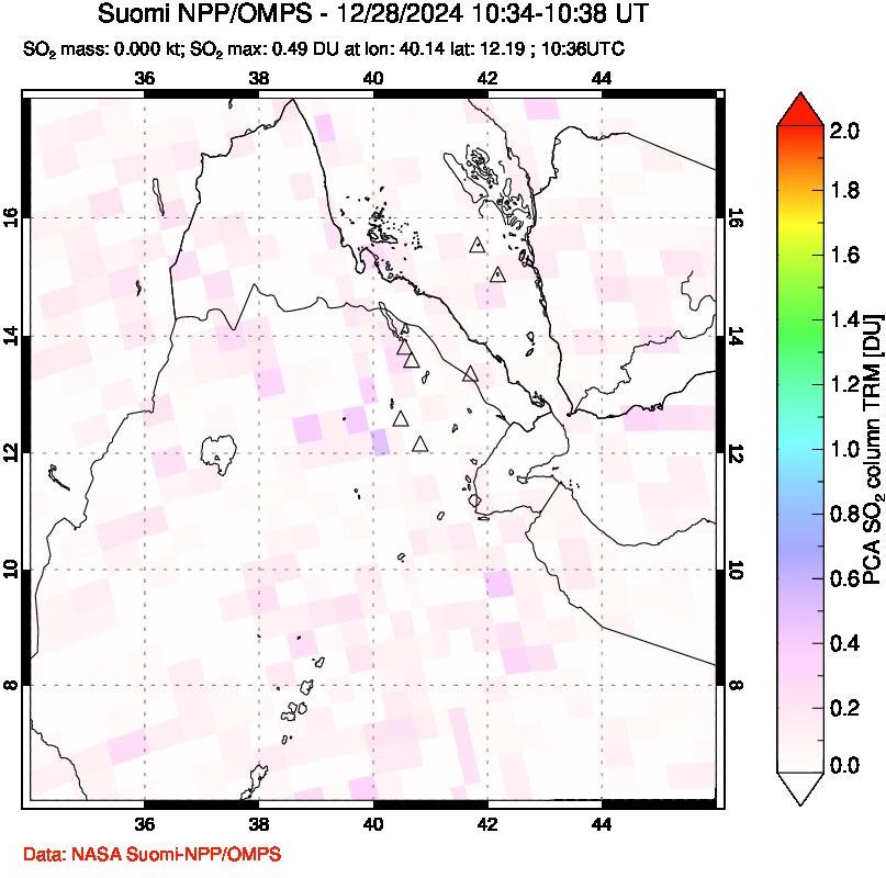 A sulfur dioxide image over Afar and southern Red Sea on Dec 28, 2024.