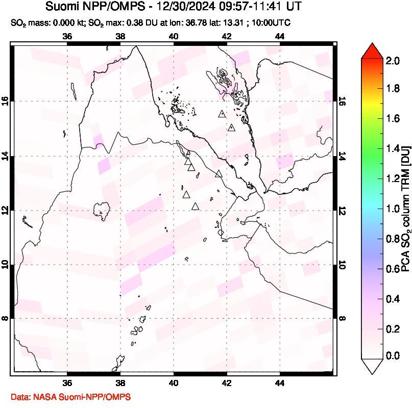 A sulfur dioxide image over Afar and southern Red Sea on Dec 30, 2024.