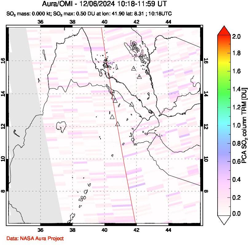 A sulfur dioxide image over Afar and southern Red Sea on Dec 06, 2024.