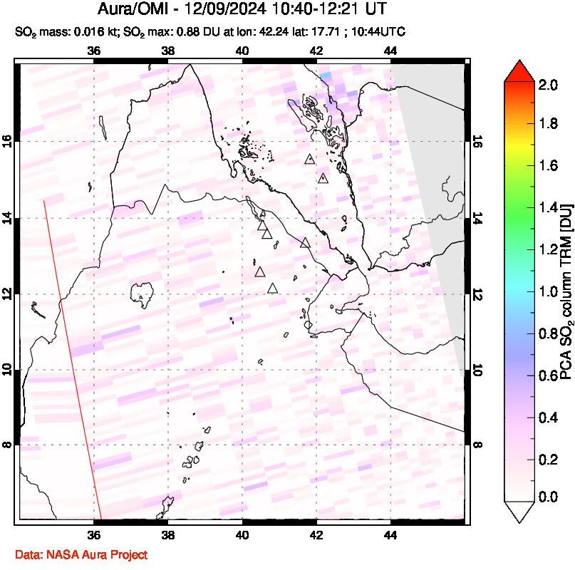 A sulfur dioxide image over Afar and southern Red Sea on Dec 09, 2024.