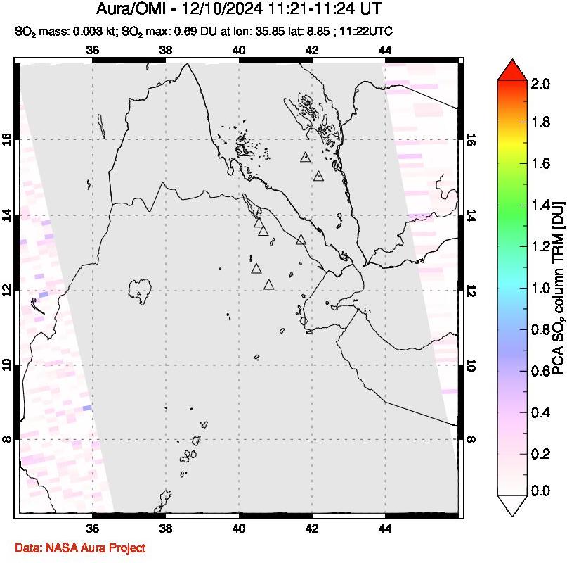 A sulfur dioxide image over Afar and southern Red Sea on Dec 10, 2024.