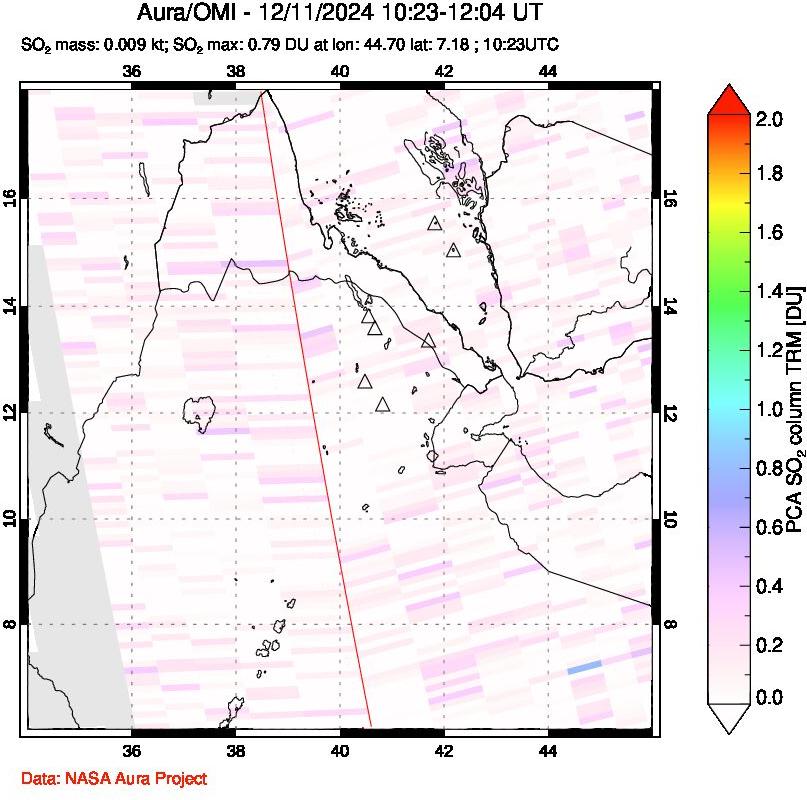 A sulfur dioxide image over Afar and southern Red Sea on Dec 11, 2024.