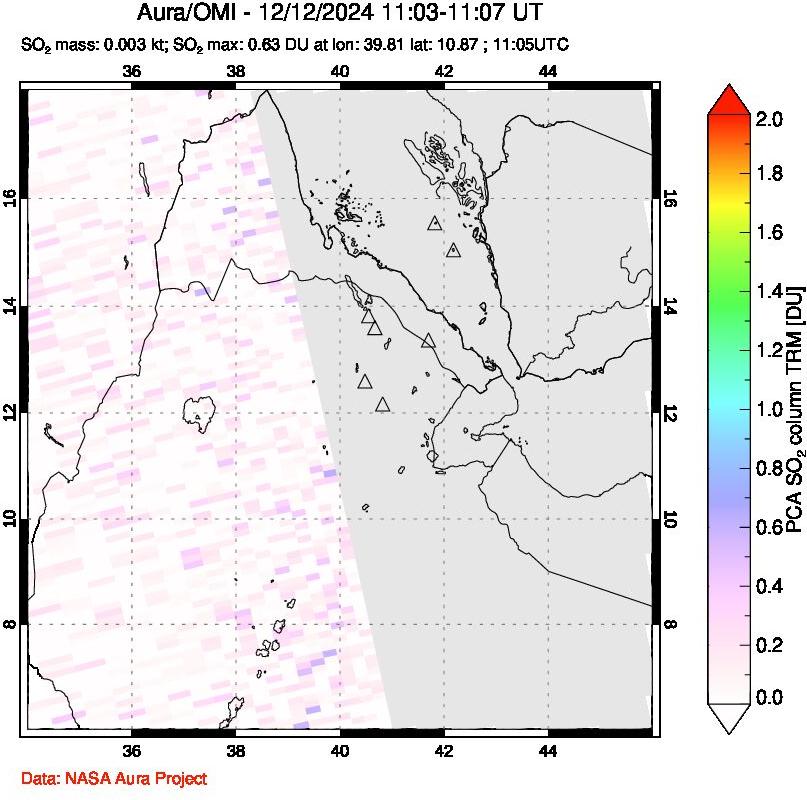 A sulfur dioxide image over Afar and southern Red Sea on Dec 12, 2024.